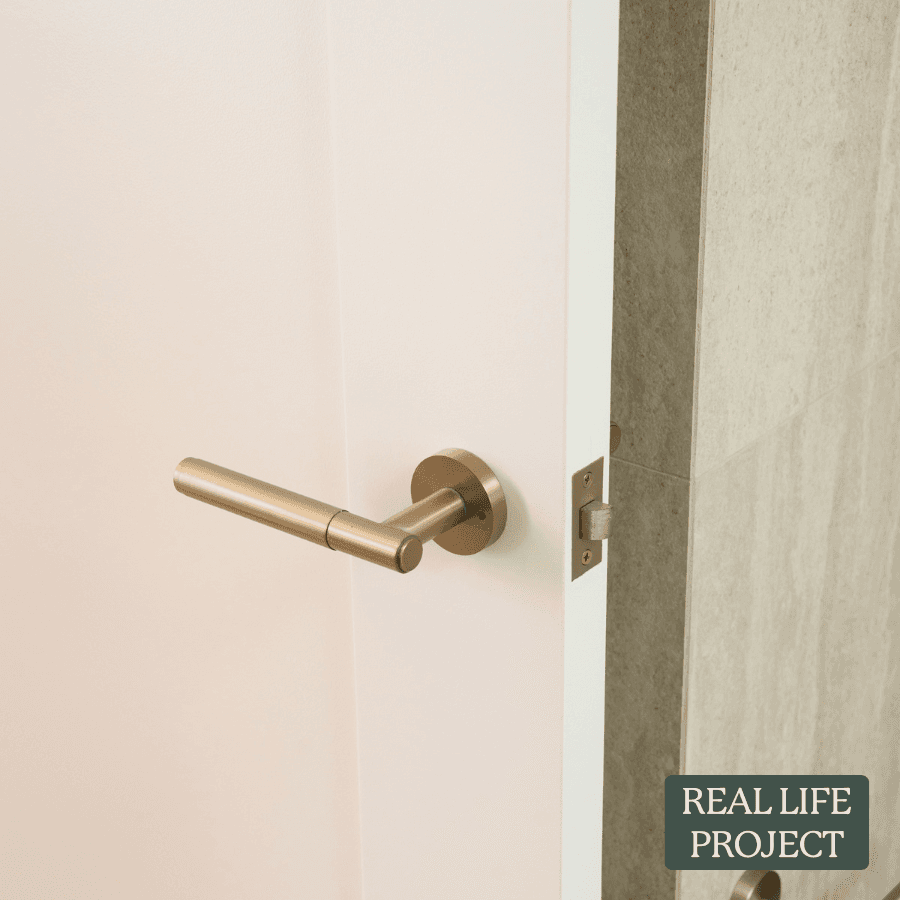 Melbourne Door Handle with Lock Warm Brushed Nickel