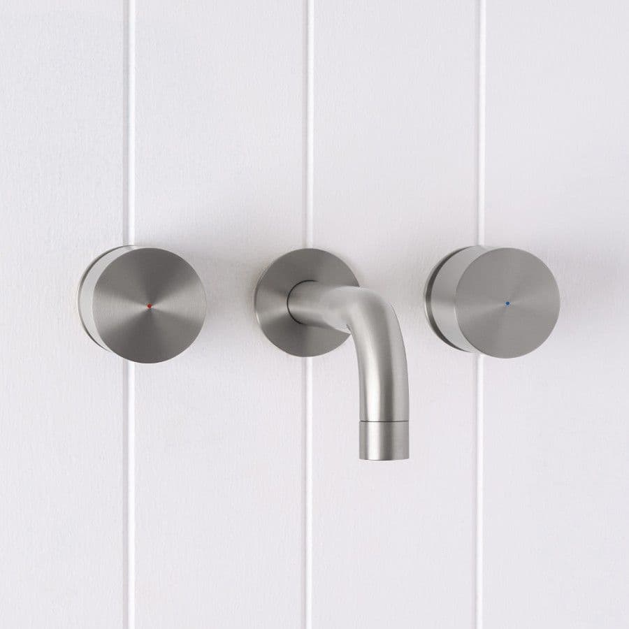 Sydney Wall Spout + Round Taps Stainless Steel