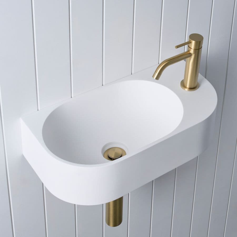 Wall Hung Basin with Short Basin Mixer Set Brushed Brass