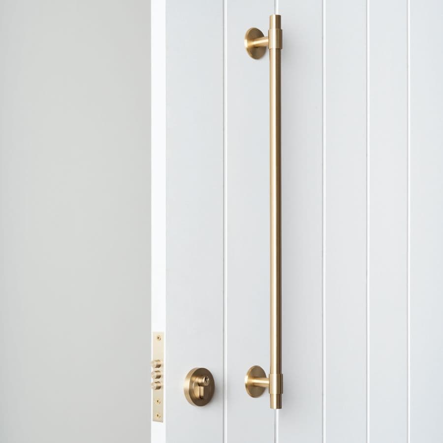 Front Door Double Side Pull Handle with Lock Set Warm Brushed Nickel