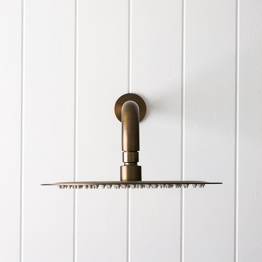 Wall Shower Arm and Head Antique Brass 250mm