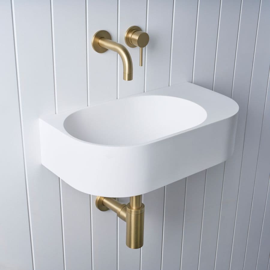 Wall Hung Basin with Wall Mixer Set Brushed Brass