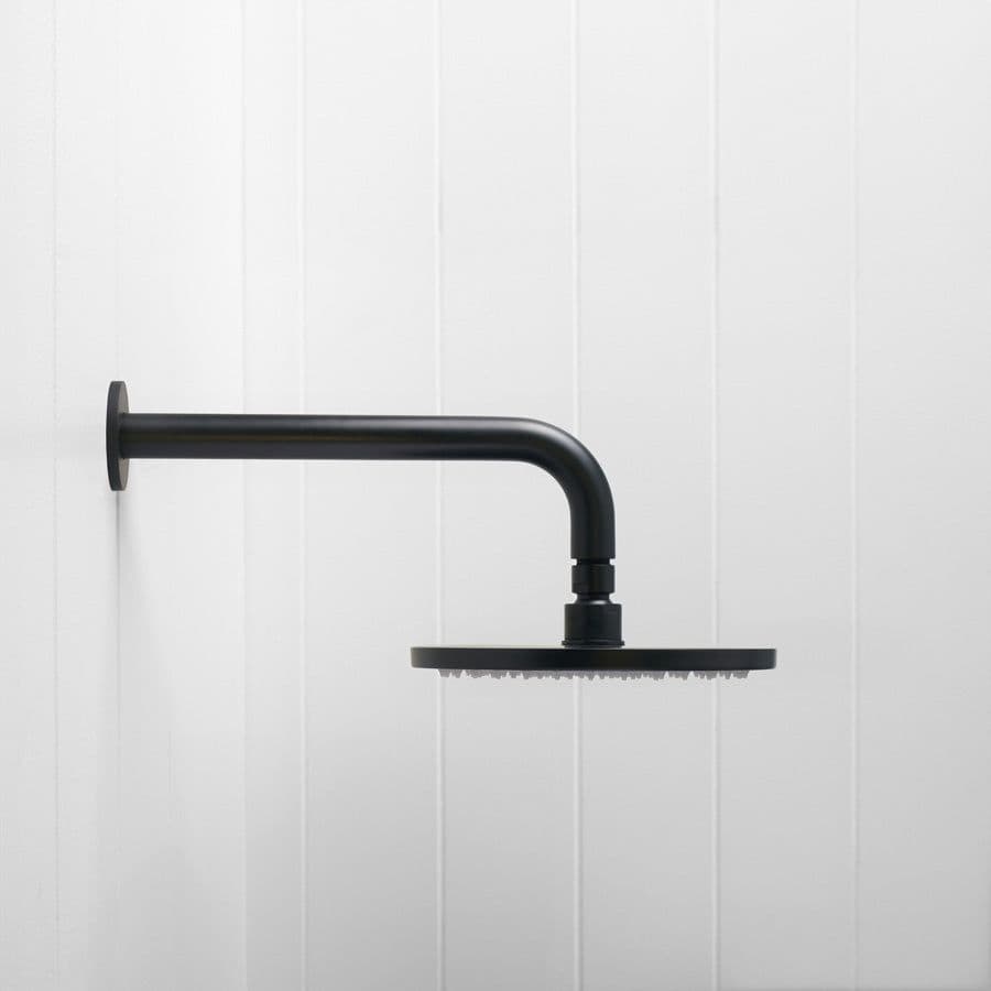 Wall Shower Arm and Head Matte Black 200mm