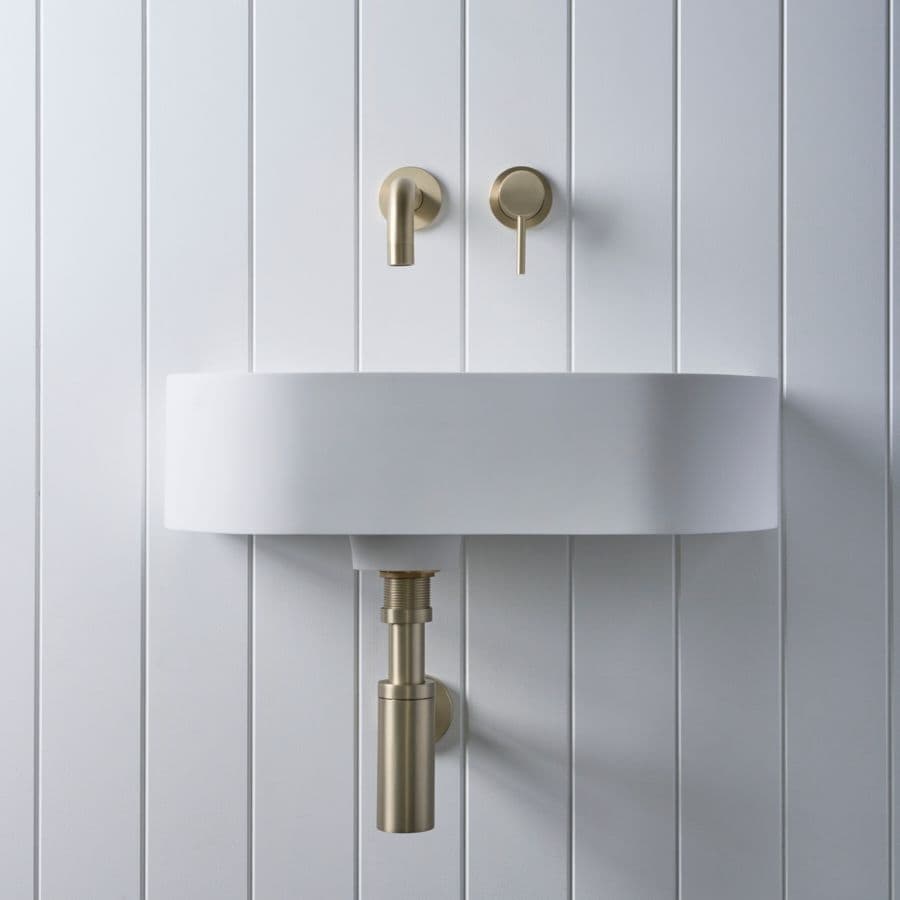 Wall Hung Basin with Wall Mixer Set Warm Brushed Nickel