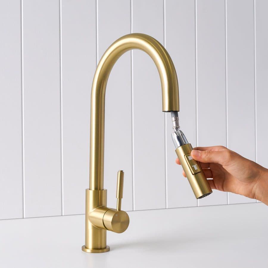 Melbourne Dual Function Pullout Kitchen Mixer Brushed Brass