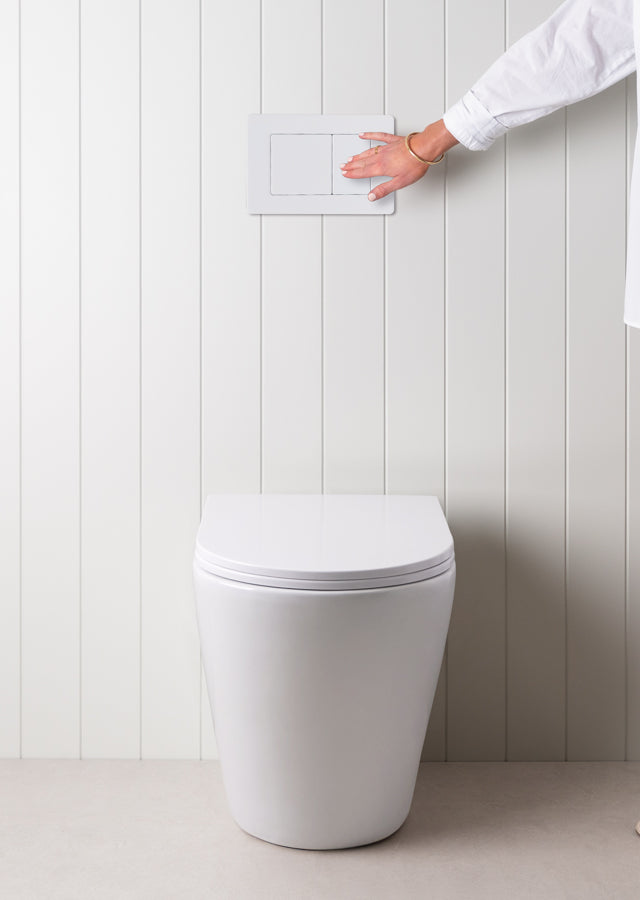 Angled In-Wall Toilet With Rectangle Matte White Buttons