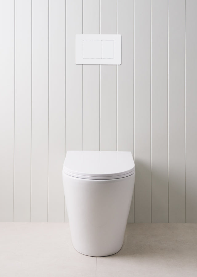 Angled In-Wall Toilet With Rectangle Matte White Buttons