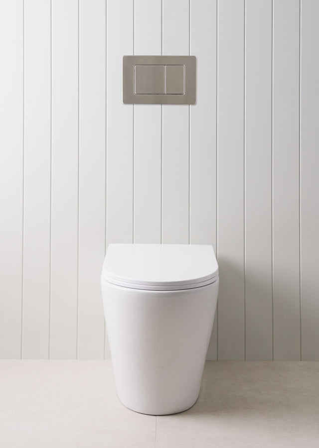 Angled In-Wall Toilet With Rectangle Stainless Steel Buttons
