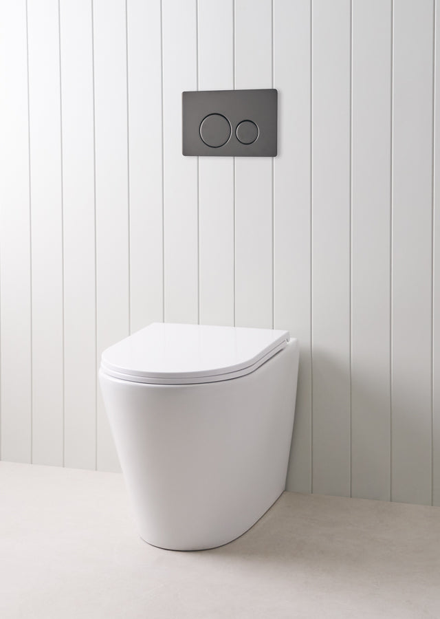 Angled In-Wall Toilet With Round Matte Black Buttons