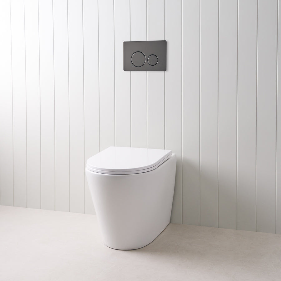 Angled In-Wall Toilet With Round Matte Black Buttons