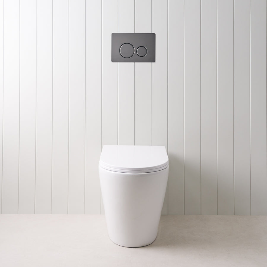 Angled In-Wall Toilet With Round Matte Black Buttons