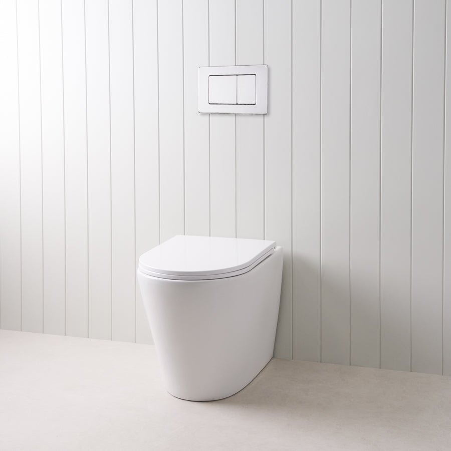 Angled In-Wall Toilet With Rectangle Chrome Buttons