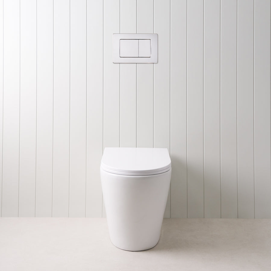 Angled In-Wall Toilet With Rectangle Chrome Buttons