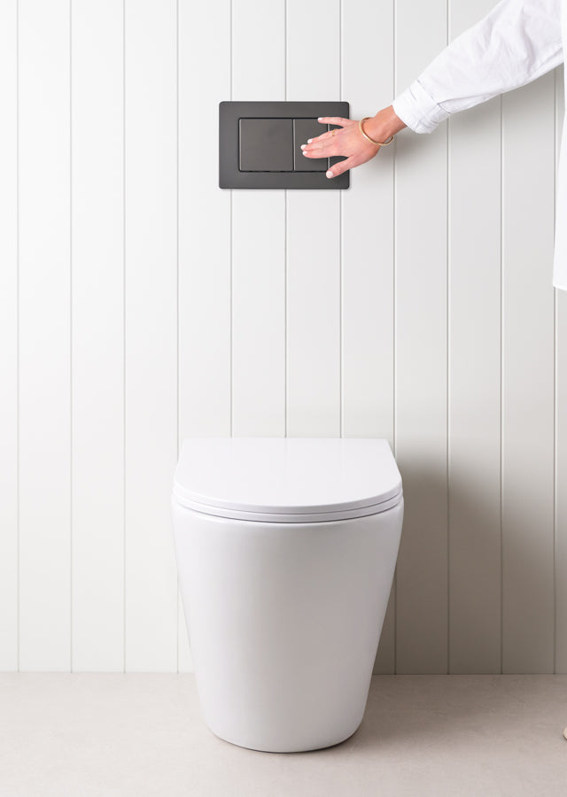 Angled In-Wall Toilet With Rectangle Matte Black Buttons