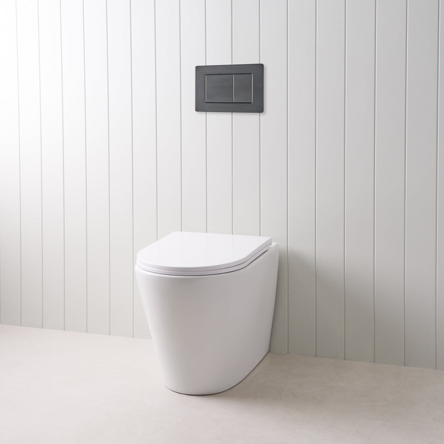 Angled In-Wall Toilet With Rectangle Matte Black Buttons