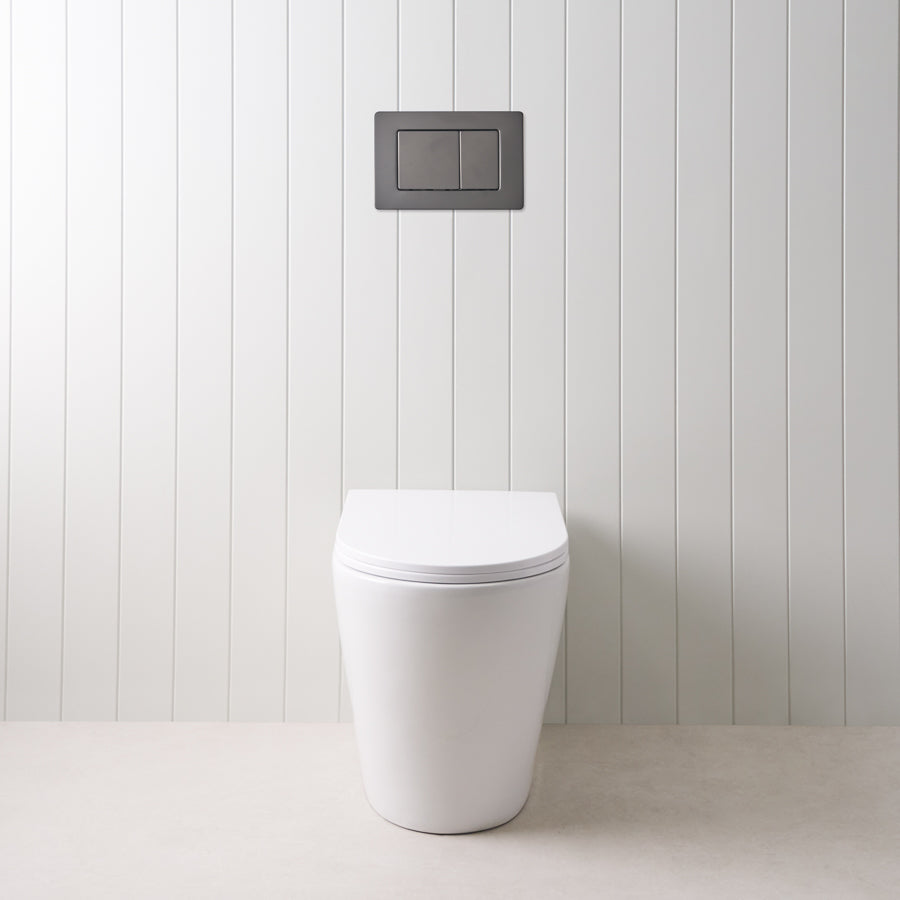 Angled In-Wall Toilet With Rectangle Matte Black Buttons