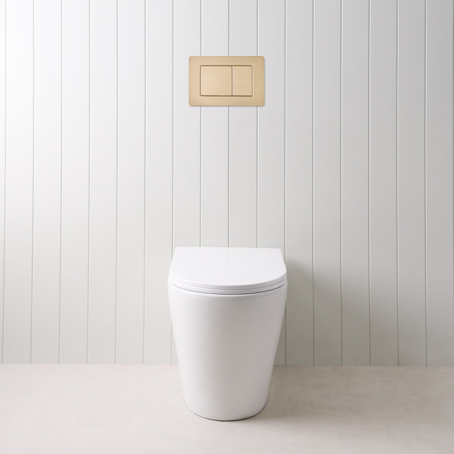 Angled In-Wall Toilet With Rectangle Warm Brushed Nickel Buttons