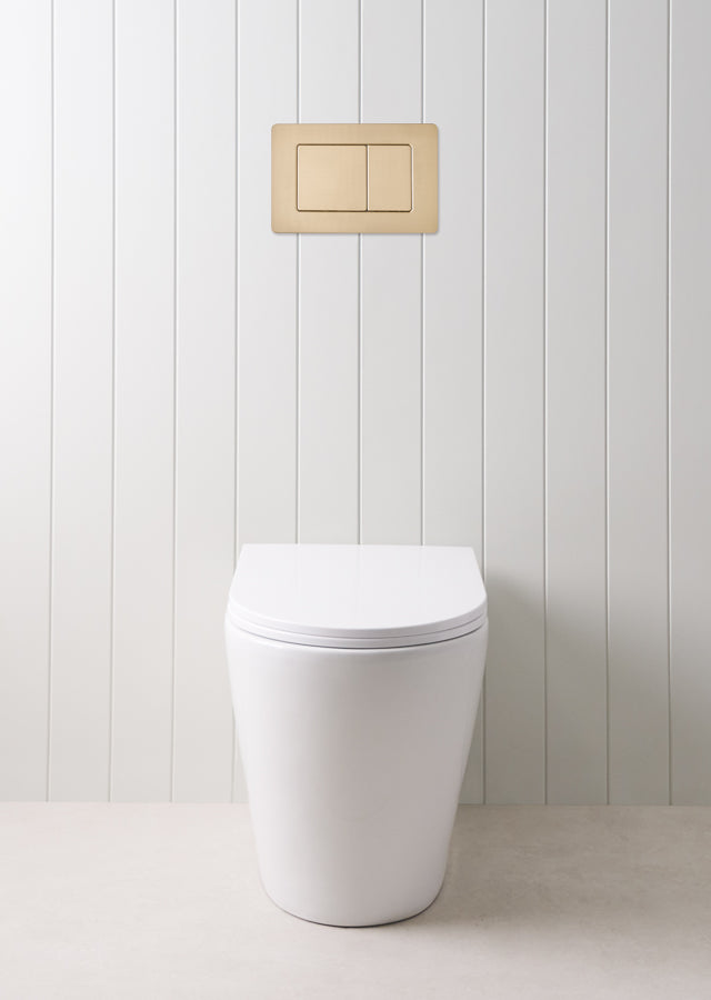 Angled In-Wall Toilet With Rectangle Warm Brushed Nickel Buttons
