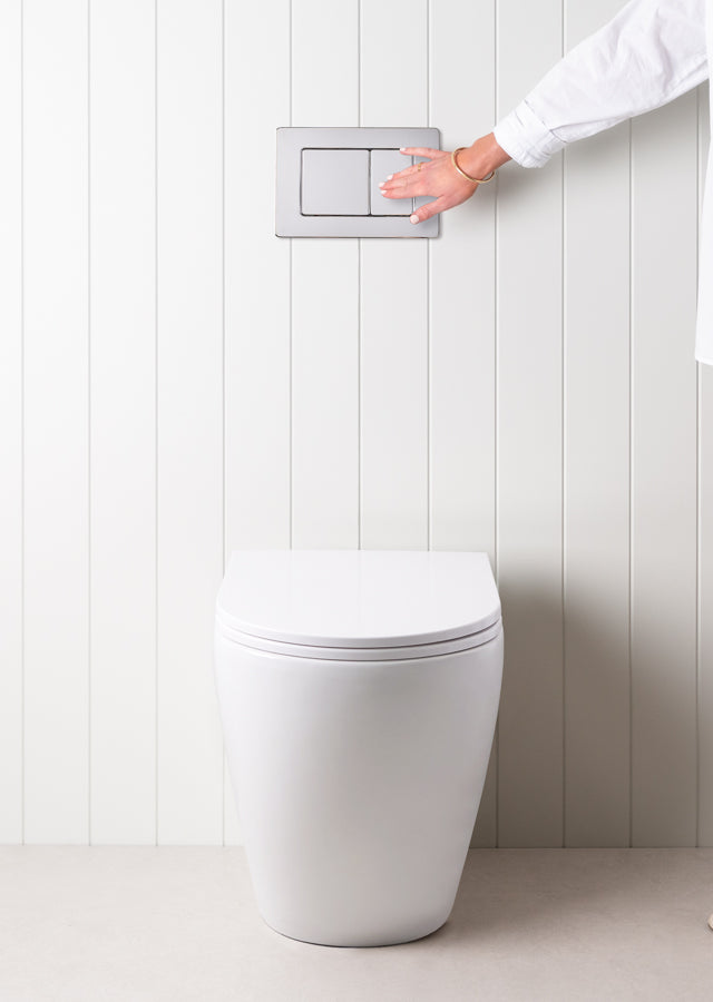 Curved In-Wall Toilet With Rectangle Chrome Buttons