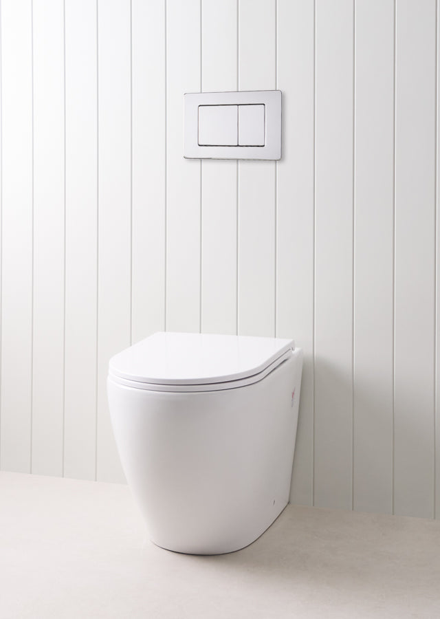 Curved In-Wall Toilet With Rectangle Chrome Buttons