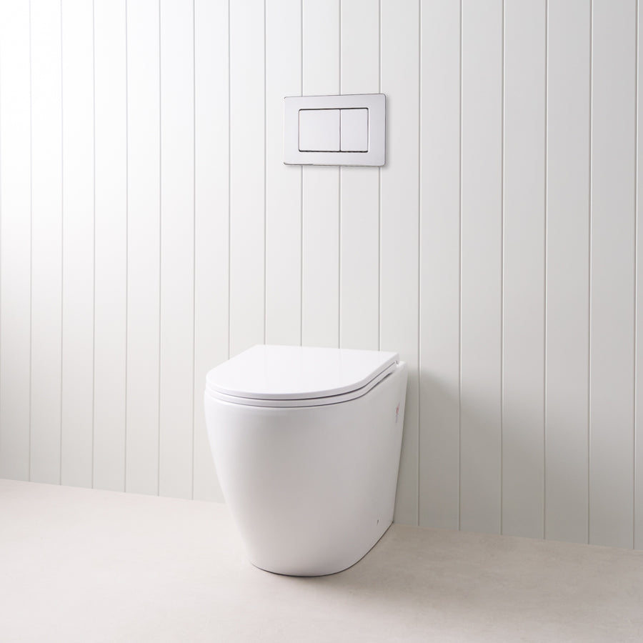 Curved In-Wall Toilet With Rectangle Chrome Buttons