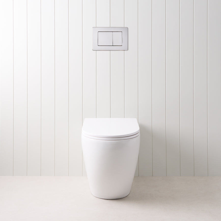 Curved In-Wall Toilet With Rectangle Chrome Buttons