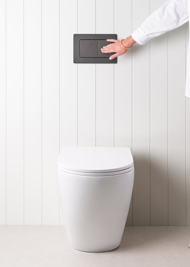 Curved In-Wall Toilet With Rectangle Matte Black Buttons