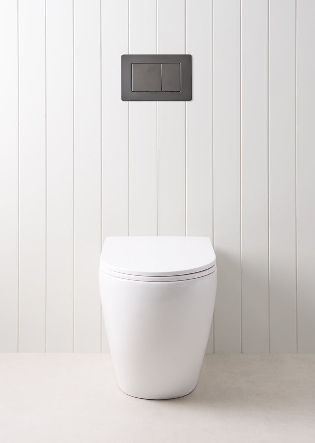 Curved In-Wall Toilet With Rectangle Matte Black Buttons