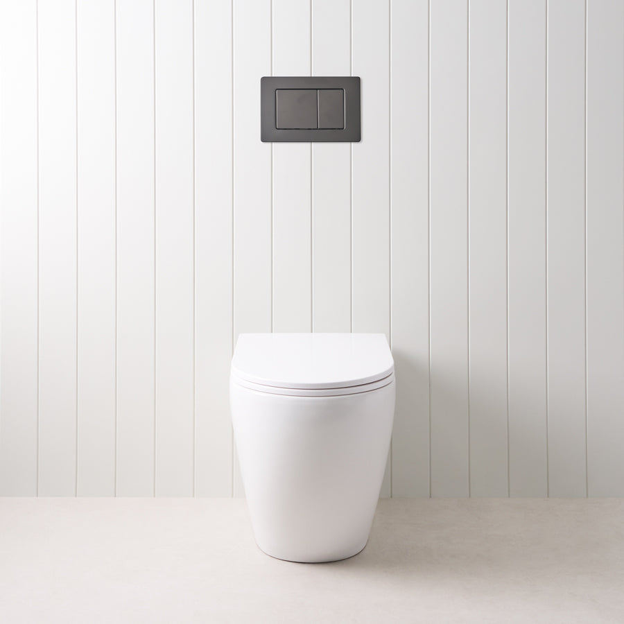 Curved In-Wall Toilet With Rectangle Matte Black Buttons