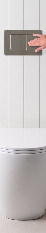 Curved In-Wall Toilet With Rectangle Gunmetal Buttons