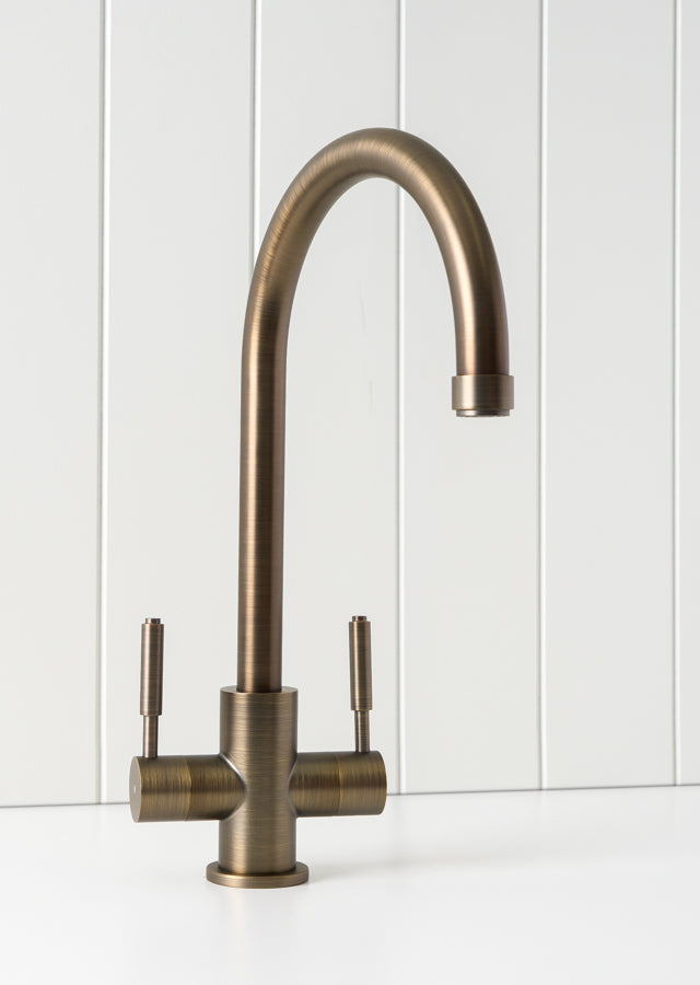 Melbourne Twin Tap Kitchen Mixer Antique Brass