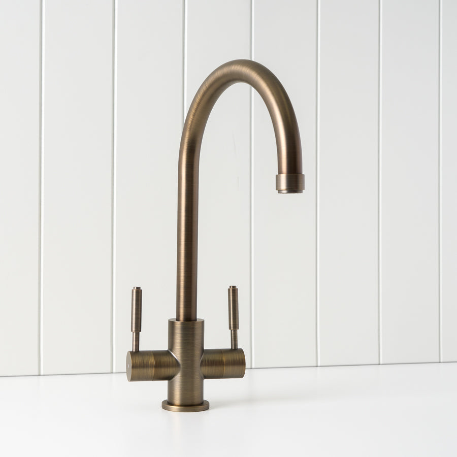 Melbourne Twin Tap Kitchen Mixer Antique Brass