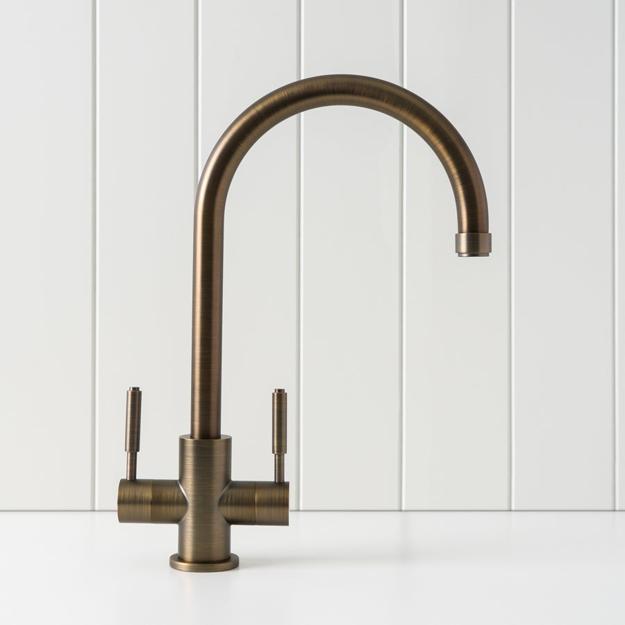 Melbourne Twin Tap Kitchen Mixer Antique Brass