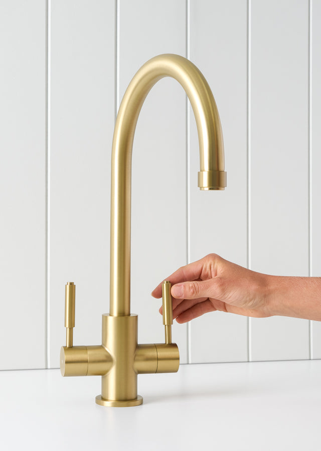 Melbourne Twin Tap Kitchen Mixer Brushed Brass