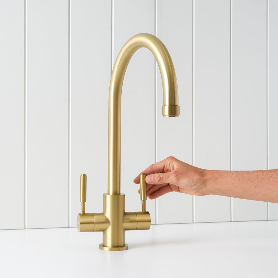 Melbourne Twin Tap Kitchen Mixer Brushed Brass