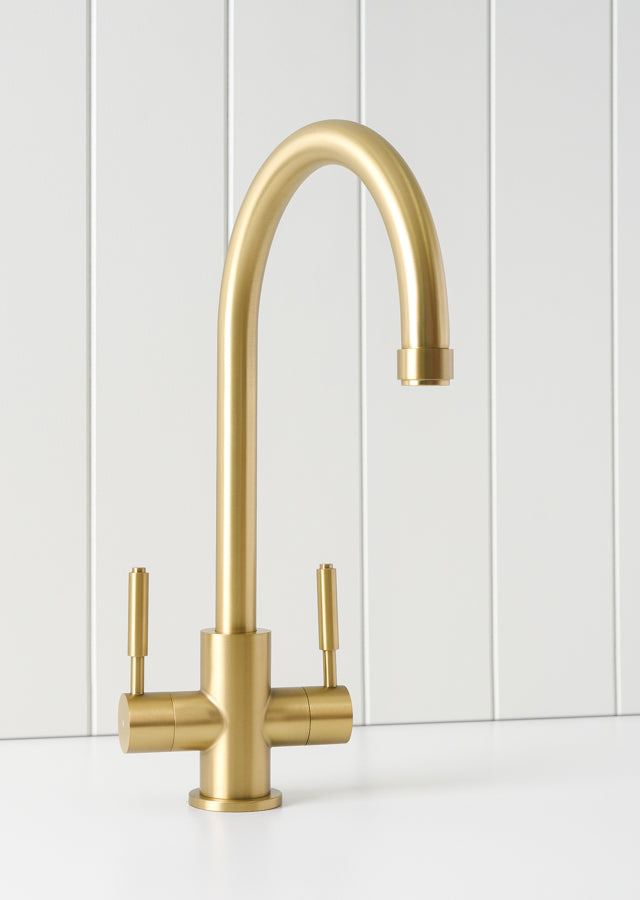 Melbourne Twin Tap Kitchen Mixer Brushed Brass