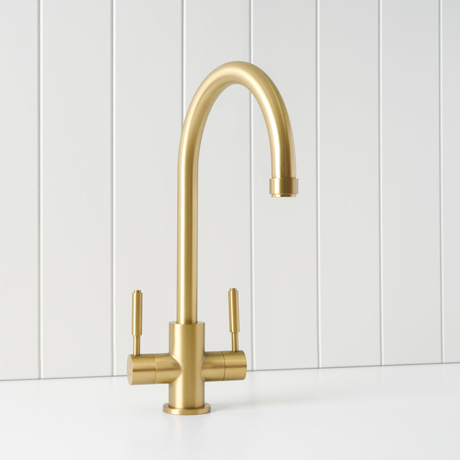 Melbourne Twin Tap Kitchen Mixer Brushed Brass