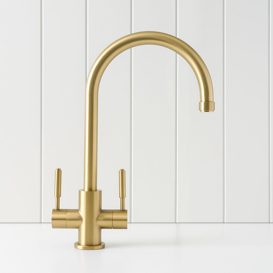 Melbourne Twin Tap Kitchen Mixer Brushed Brass