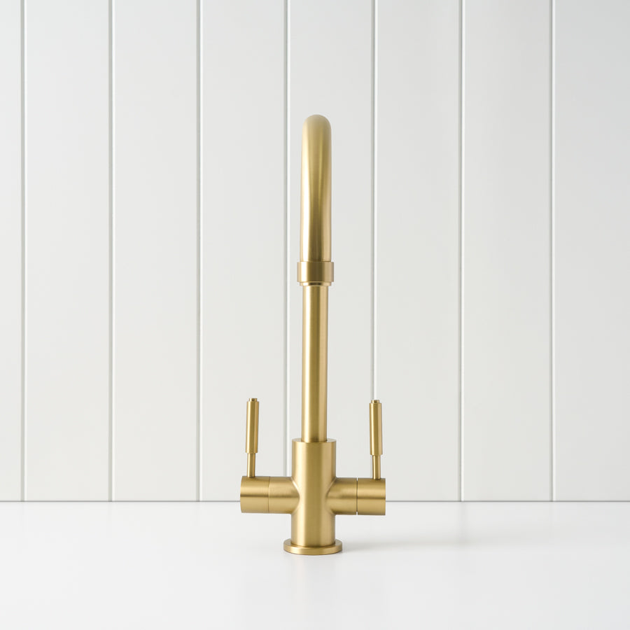 Melbourne Twin Tap Kitchen Mixer Brushed Brass