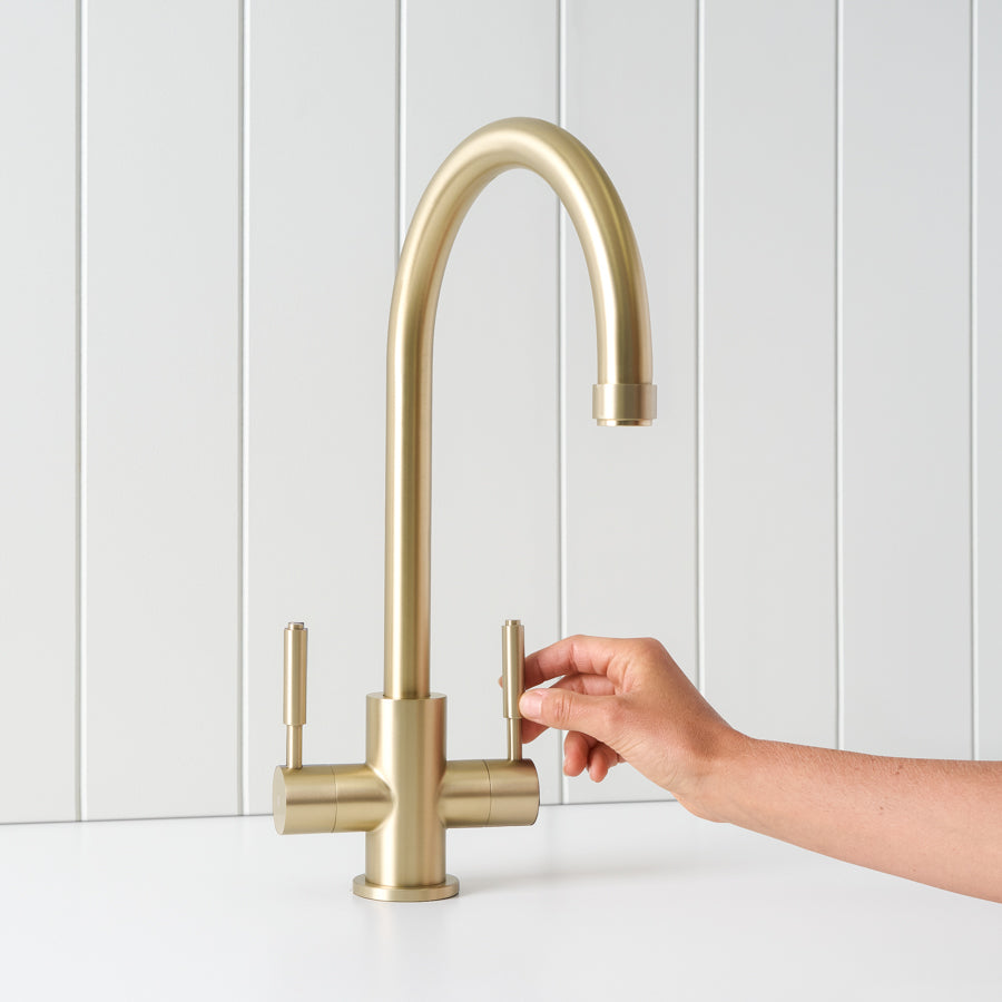 Melbourne Twin Tap Kitchen Mixer Warm Brushed Nickel