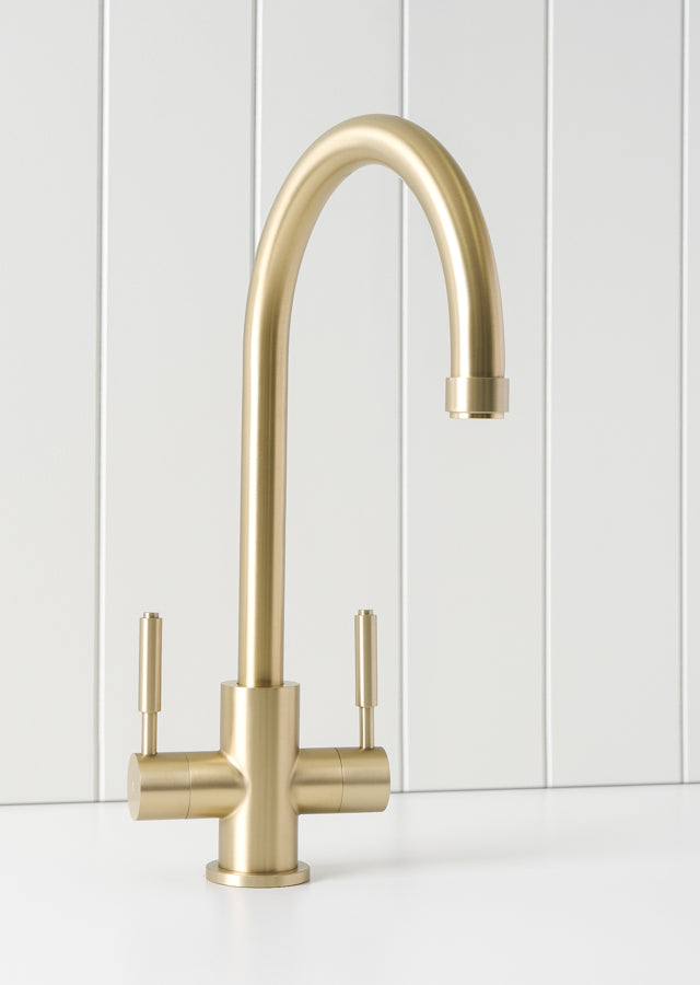 Melbourne Twin Tap Kitchen Mixer Warm Brushed Nickel