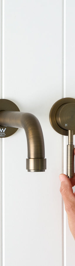 Melbourne Wall Spout + Mixer Antique Brass