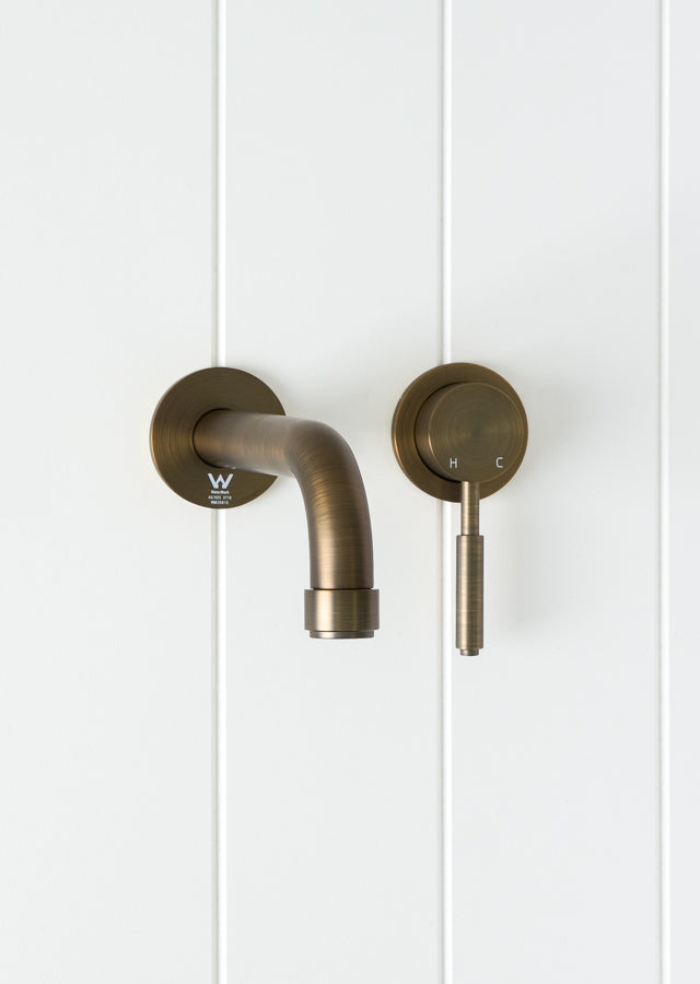 Melbourne Wall Spout + Mixer Antique Brass