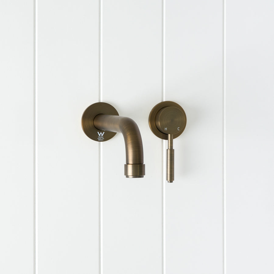 Melbourne Wall Spout + Mixer Antique Brass