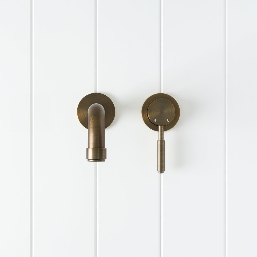 Melbourne Wall Spout + Mixer Antique Brass