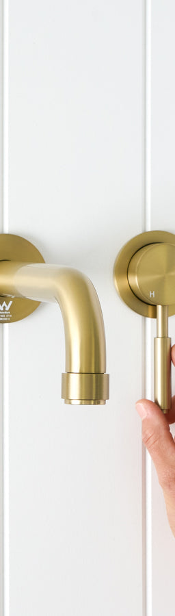 Melbourne Wall Spout + Mixer Brushed Brass