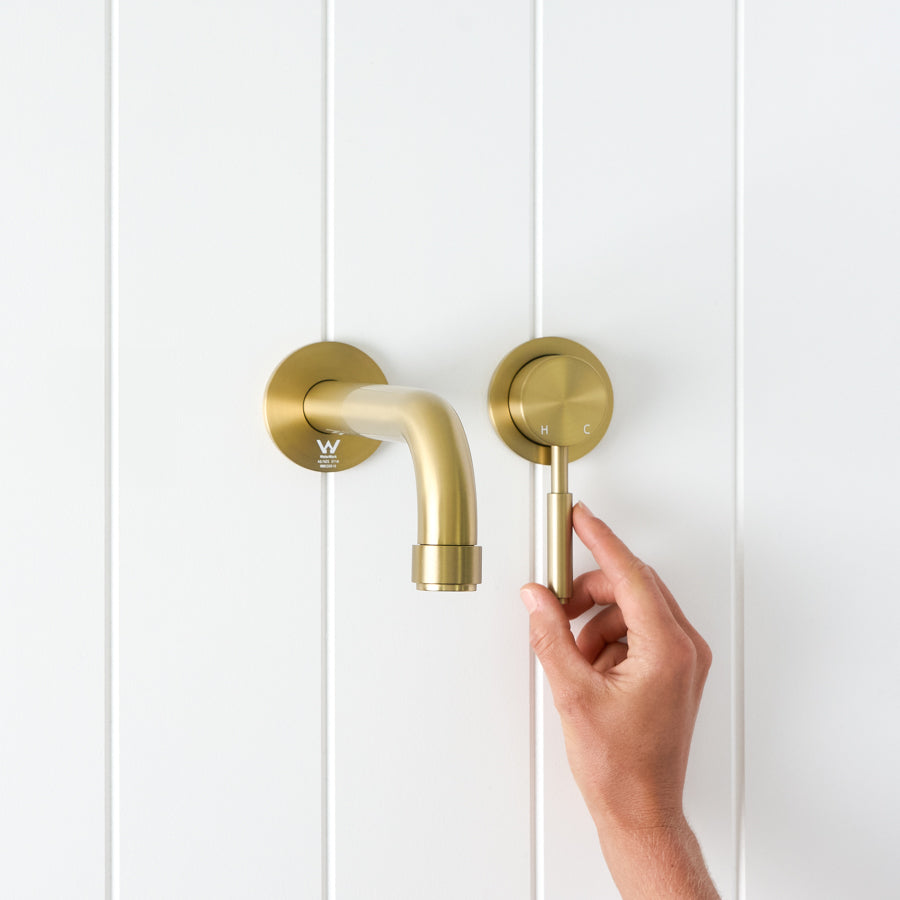 Melbourne Wall Spout + Mixer Brushed Brass
