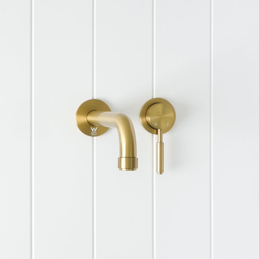 Melbourne Wall Spout + Mixer Brushed Brass