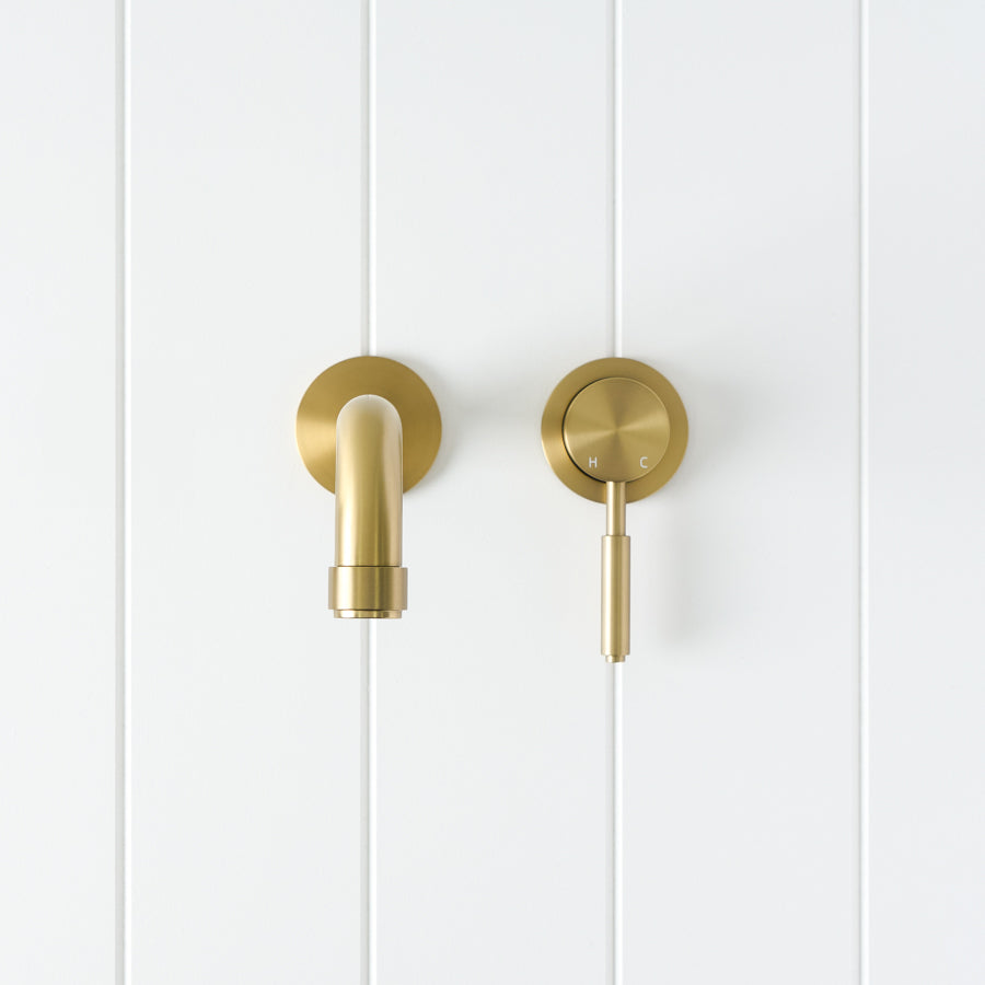 Melbourne Wall Spout + Mixer Brushed Brass