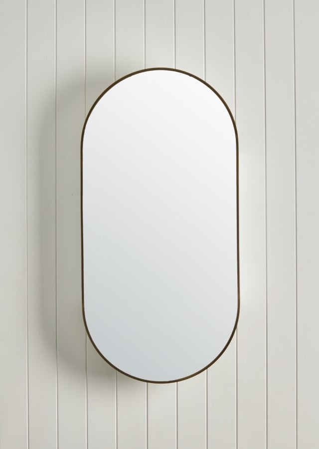 Oval Mirror Cabinet Antique Brass